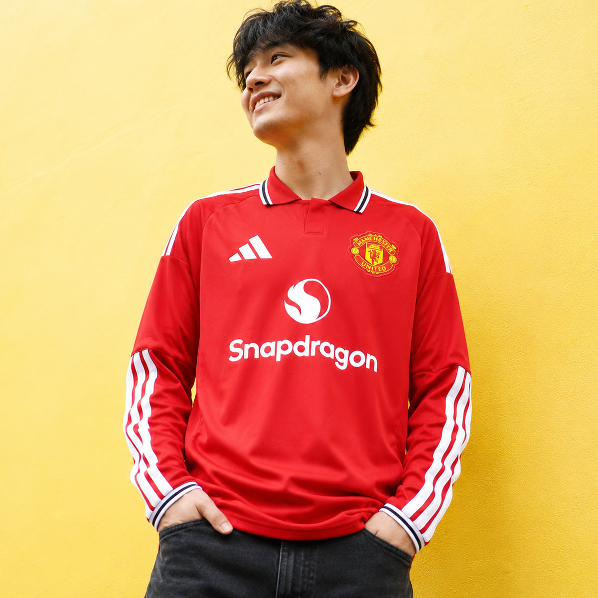 アディダス マンチェスター・ユナイテッド ホーム レプリカユニフォーム メンズ ブランド adidas 吸汗 速乾 吸水 ドライ 長袖 3ストライプス スリーストライプス V8584 レッド 大きいサイズ 有 スポーツウェア