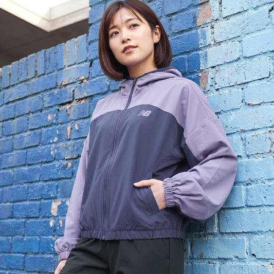 ニューバランス ウインドジャケット レディース ブランド newbalance はっ水 撥水 ゆったり キレイめ フード付き フーディ WJ6129DF パープル 新作 かわいい 大きいサイズ 有 トップス ウォーキング ウェア