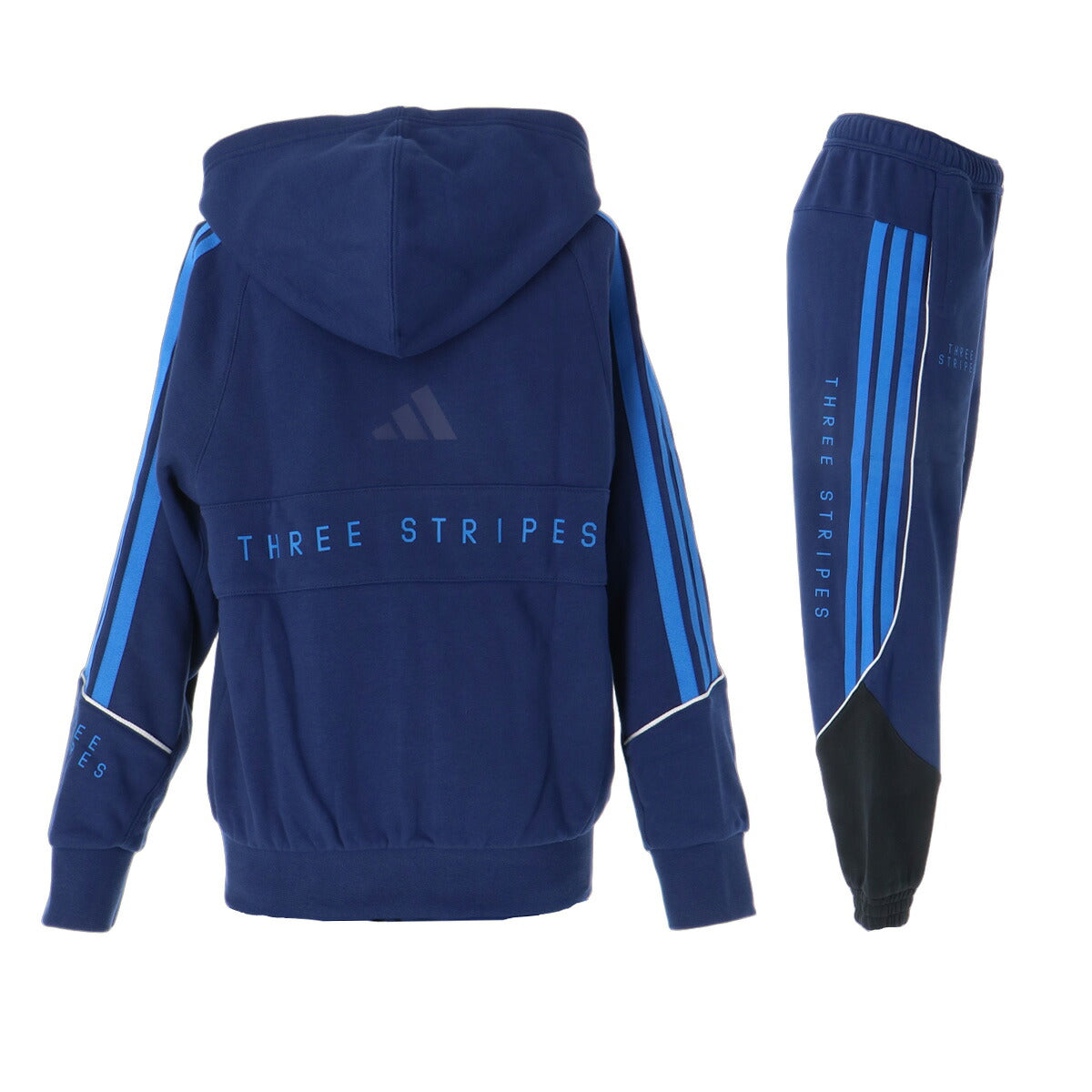 アディダス スウェット 上下 セットアップ ジュニア ブランド adidas フード付き フーディ フルジップ 3ストライプス スリーストライプス サイドライン 裏毛 バックプリント YY709 ネイビー 新作 上下セット 男