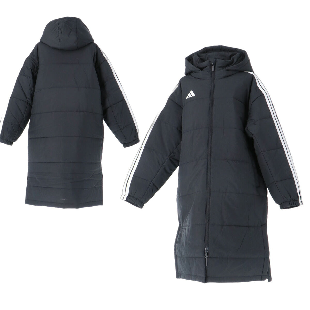 アディダス 63 KMH コート ジュニア ブランド adidas ベンチコート 中綿入り フルジップ ワンポイント 3ストライプス スリーストライプス 黒 保温 YY825 ブラック ネイビー 男 女の子 キッズ スポーツウェア